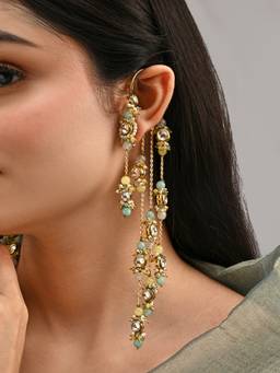 House of D'oro - Gold Plated Kundan Earrings Designed with Multi Colour Stones