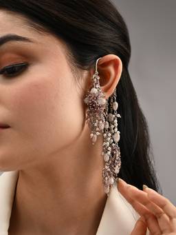 House of D'oro - Handcrafted Lilac Crystal and Pearl Ear Cuff Earrings