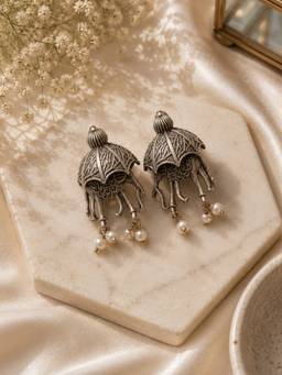 ISHKAARA - Elephant Charm Pearl Oxidised Earrings