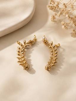 ISHKAARA - Golden Pearl Leaves Ear cuff
