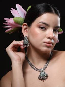 VENI - 92.5 Silver Plated Oxidized Necklace Set