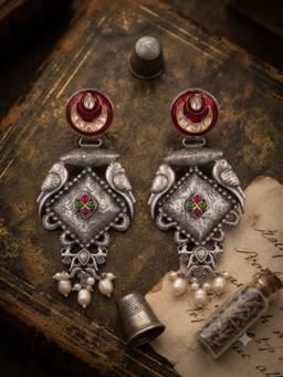 VENI - 92.5 Silver Plated Oxidized Earrings