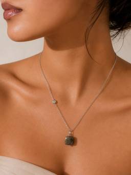 Stone Story By Shruti - Labradorite Drop Pendant Necklace for Women in 925 Sterling Silver