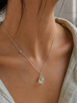 Stone Story By Shruti - Green Amethyst Drop Pendant Necklace for Women in 925 Sterling Silver