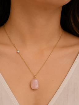 Stone Story By Shruti - Rose Quartz Drop Pendant Necklace for Women in 925 Sterling Silver
