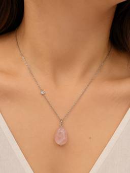 Stone Story By Shruti - Rose Quartz Drop Pendant Necklace for Women in 925 Sterling Silver