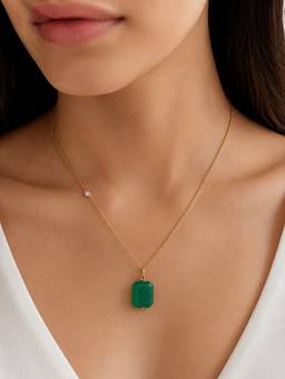 Stone Story By Shruti - Green Onyx Drop Pendant Necklace for Women in 925 Sterling Silver