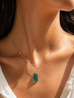 Stone Story By Shruti - Green Onyx Drop Pendant Necklace for Women in 925 Sterling Silver