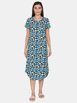 Zivame - U&I Knit Cotton Mid Length Nightdress - Blue