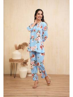 VAJOONI JAIPUR - Sky Blue Bloom Floral Co-Ord Set