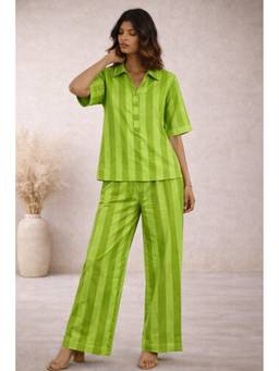 VAJOONI JAIPUR - Green Lush Lime Stripe Cotton Co-Ord Set