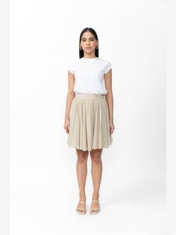 Contemponari - Beige Minimal Flared Skirt