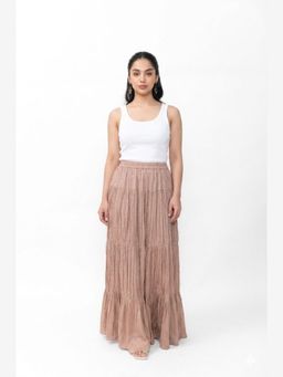 Contemponari - Nude Tiered Flowy Statement Skirt