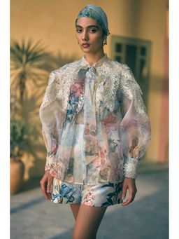 Pankaj & Nidhi - Porto Filigree Flora Yellow Top with Shorts and Inner