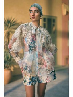 Pankaj & Nidhi - Porto Filigree Flora Yellow Top with Inner