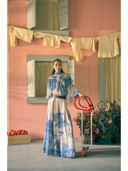 Pankaj & Nidhi - Porto Sapphire Solstice Blue Top with Palazzo and Inner