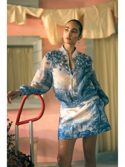 Pankaj & Nidhi - Porto Tonal Terrazzo White Jacket with Skirt and Inner
