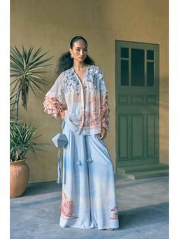 Pankaj & Nidhi - Porto Bloom Smock Blue Top with Palazzo and Inner