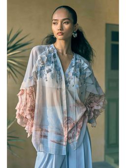 Pankaj & Nidhi - Porto Bloom Smock Blue Top with Inner