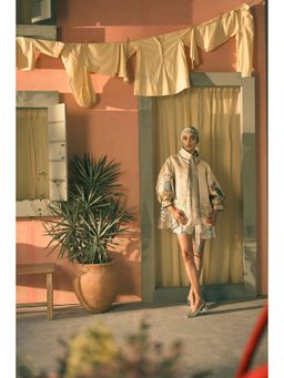 Pankaj & Nidhi - Porto Azure Altar White Jacket with Top and Shorts