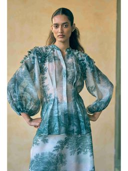 Pankaj & Nidhi - Porto Moss-Lit Mirage Blue Top with Inner