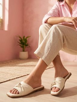 ELLE - Womens Off White Elegant Draped Knot Square Toe Flats