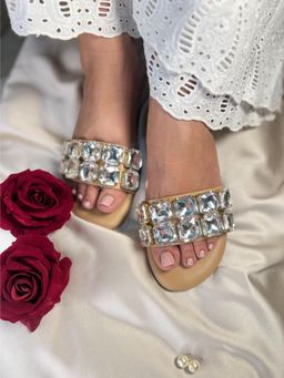 Sandal Stories - Beige Solitaire Crystal Flats