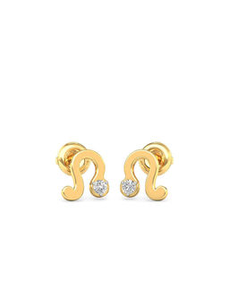 Candere by Kalyan Jewellers - 14K Yellow Gold and Diamond Leo Stud Earring for Women
