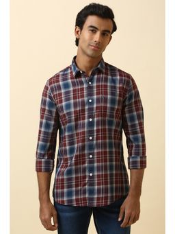Allen Solly - Men Maroon Checked Full Sleeves Casual Shirt