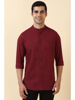 Allen Solly - Men Maroon Solid Full Sleeves Casual Shirt