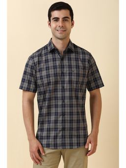 Allen Solly - Men Navy Blue Checked Half Sleeves Casual Shirt