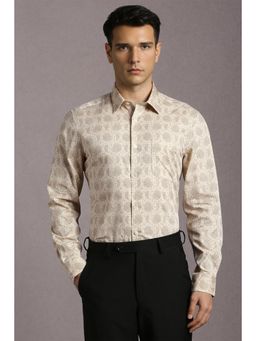 Louis Philippe - Men Beige Print Full Sleeves Formal Shirt
