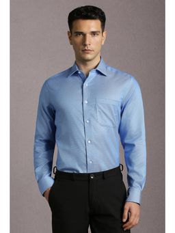Louis Philippe - Men Blue Textured Full Sleeves Formal Shirt