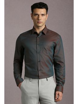 Louis Philippe - Men Brown Textured Full Sleeves Formal Shirt