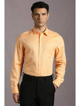 Louis Philippe - Men Peach Textured Full Sleeves Formal Shirt