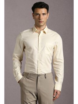 Louis Philippe - Men Cream Textured Full Sleeves Formal Shirt