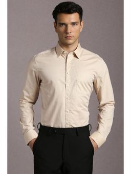 Louis Philippe - Men Beige Textured Full Sleeves Formal Shirt