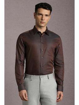 Louis Philippe - Men Brown Textured Full Sleeves Formal Shirt
