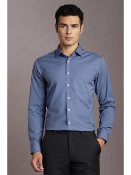 Louis Philippe - Men Blue Solid Full Sleeves Formal Shirt