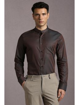 Louis Philippe - Men Brown Solid Full Sleeves Formal Shirt