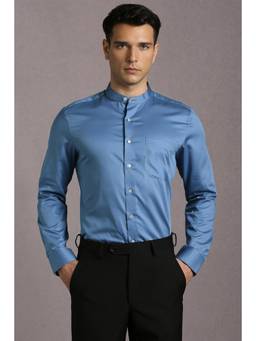 Louis Philippe - Men Blue Solid Full Sleeves Formal Shirt