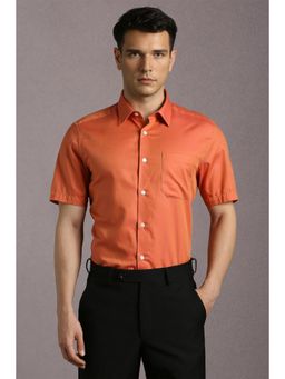 Louis Philippe - Men Orange Textured Half Sleeves Formal Shirt
