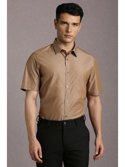 Louis Philippe - Men Brown Textured Half Sleeves Formal Shirt
