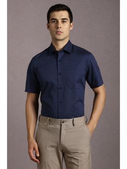 Louis Philippe - Men Navy Blue Print Half Sleeves Formal Shirt
