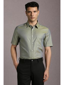 Louis Philippe - Men Olive Textured Half Sleeves Formal Shirt