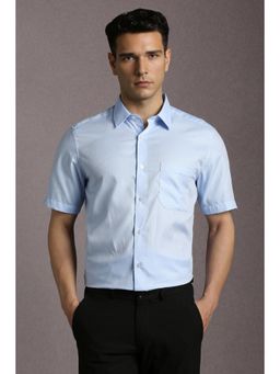 Louis Philippe - Men Light Blue Textured Half Sleeves Formal Shirt