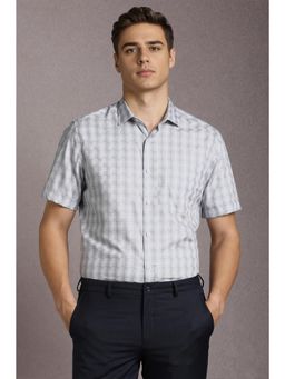 Louis Philippe - Men Grey Check Half Sleeves Formal Shirt