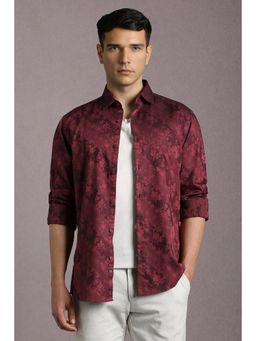 Louis Philippe - Men Maroon Print Full Sleeves Casual Shirt