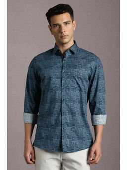 Louis Philippe - Men Navy Print Full Sleeves Casual Shirt