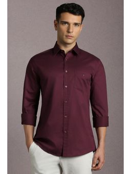 Louis Philippe - Men Maroon Solid Full Sleeves Casual Shirt